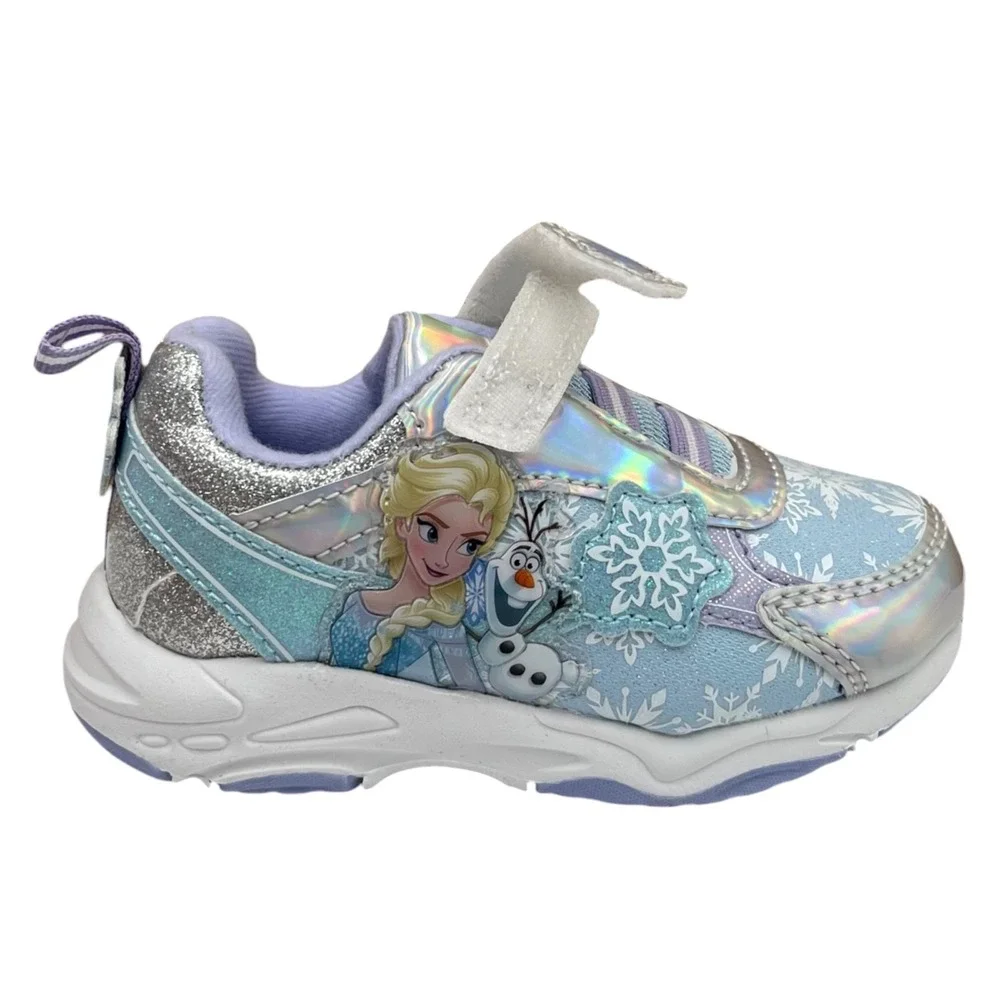 Disney Frozen Toddler Girls Slip-on Sneakers Size 7 Silver Light Blue Lavender